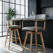 Reed Real Leather Wooden Stool Grey