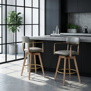 Reed Real Leather Wooden Stool Grey