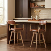 Reed Real Leather Wooden Stool Tan