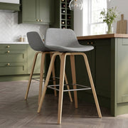 Reef Wooden Stool Grey Fabric