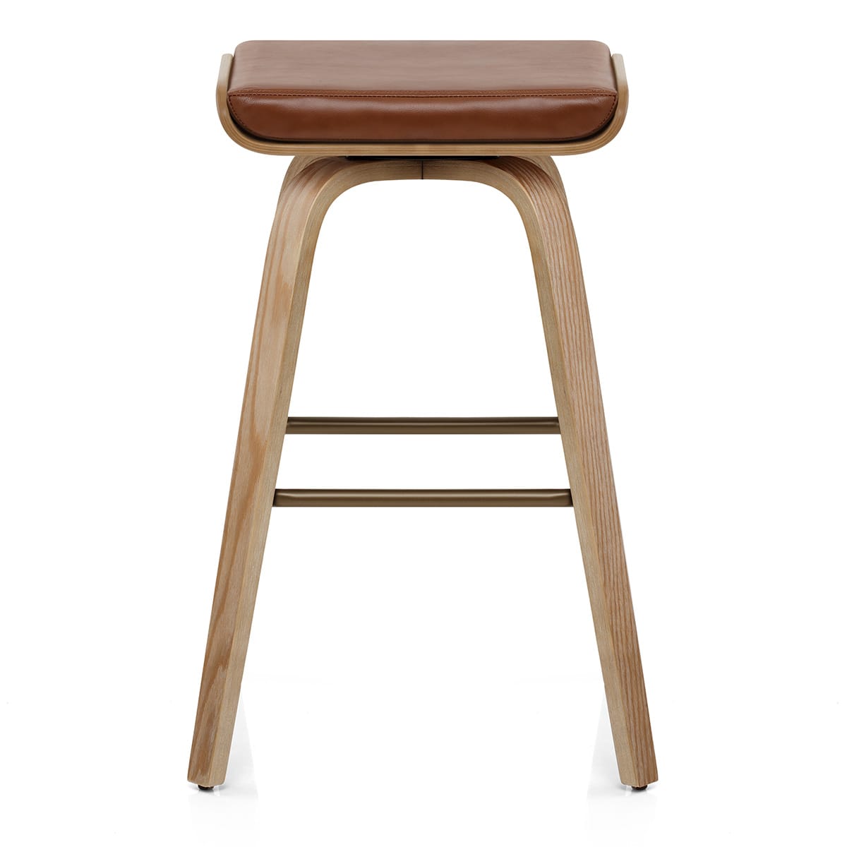 Remy Oak Stool Brown Real Leather