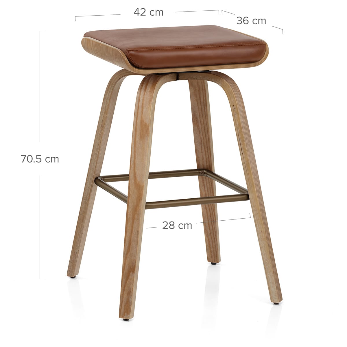 Remy Oak Stool Brown Real Leather