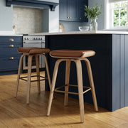 Remy Oak Stool Brown Real Leather