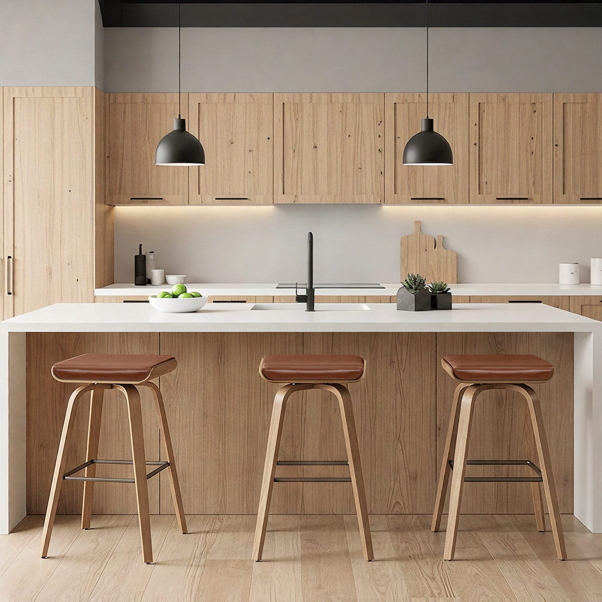 Remy Oak Stool Brown Real Leather