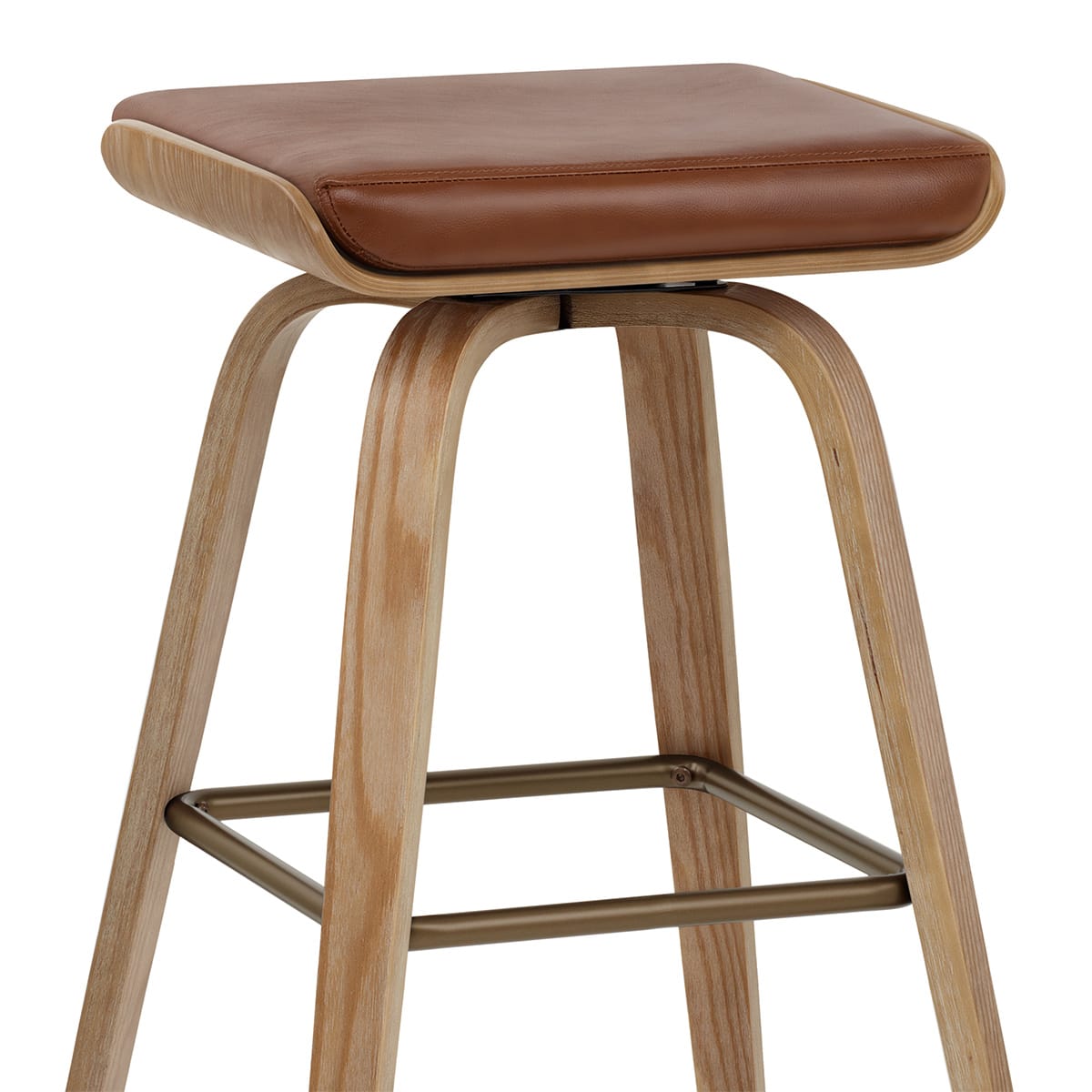 Remy Oak Stool Brown Real Leather