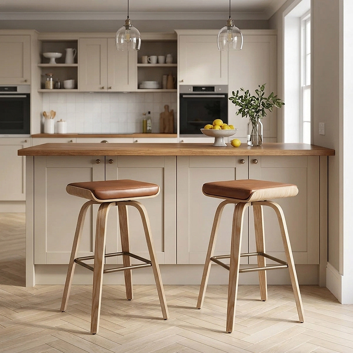 Remy Oak Stool Brown Real Leather
