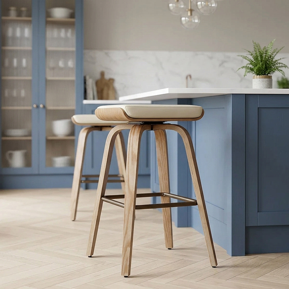 Remy Oak Stool Cream Real Leather