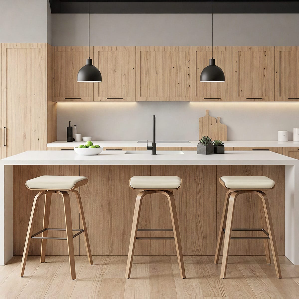 Remy Oak Stool Cream Real Leather