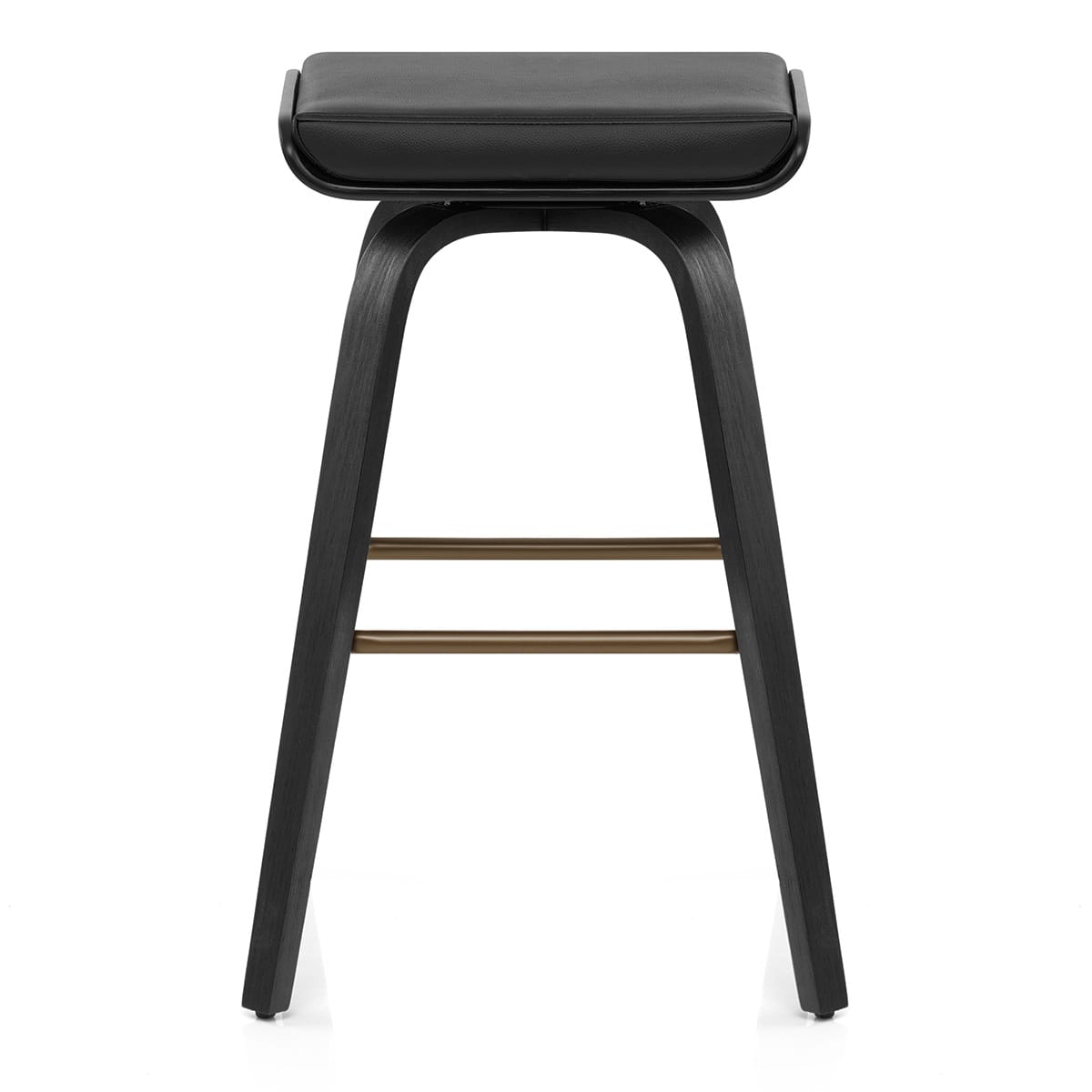 Remy Wooden Stool Black Real Leather