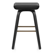 Remy Wooden Stool Black Real Leather