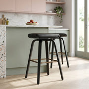Remy Wooden Stool Black Real Leather