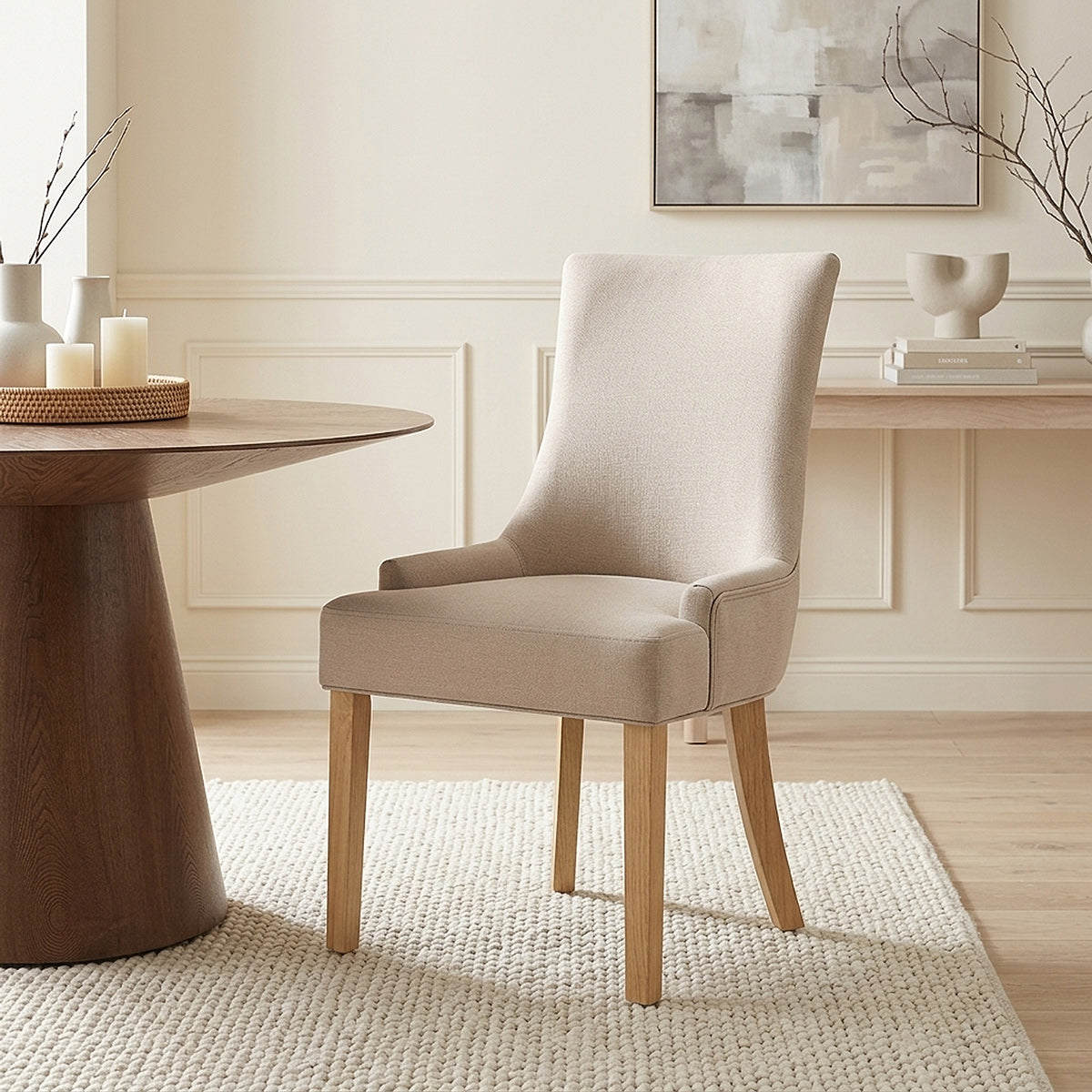 Richmond Oak Dining Chair Beige Fabric