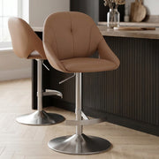 Rico Brushed Steel Stool Brown Eco Leather