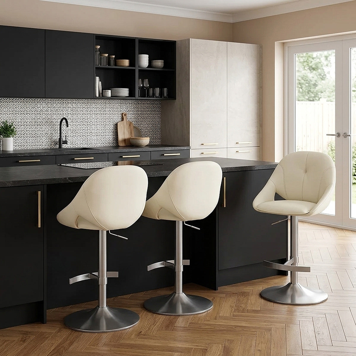 Rico Brushed Steel Stool Cream Eco Leather
