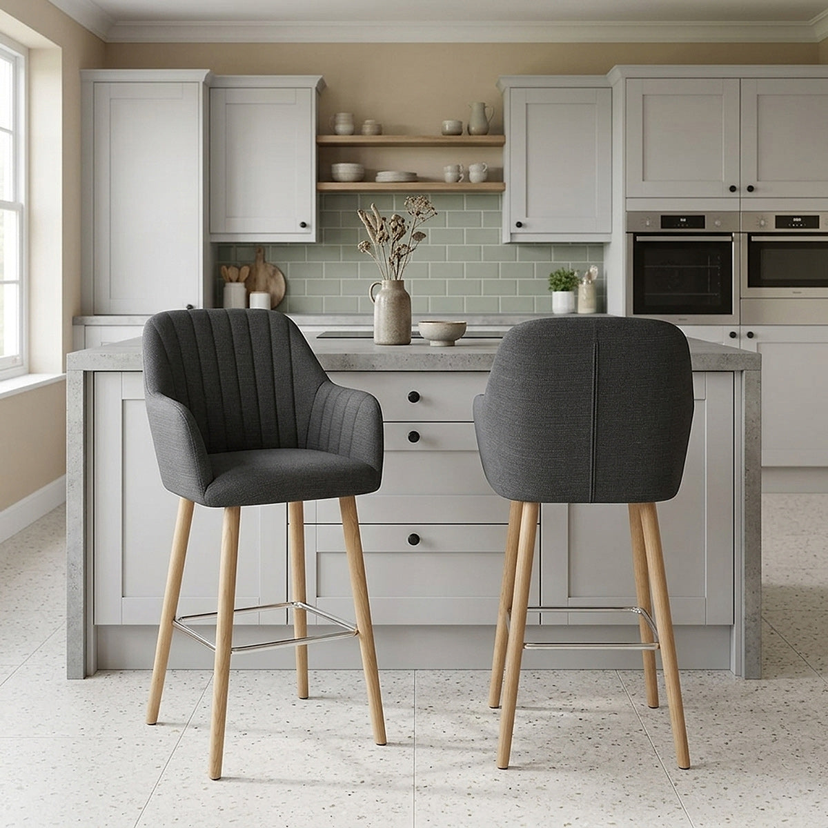 Rio Wooden Stool Charcoal Fabric