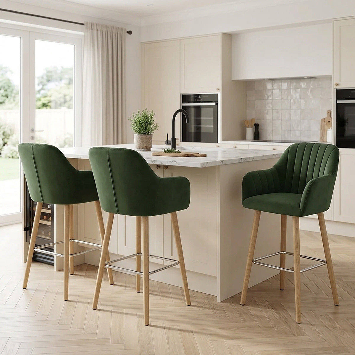 Rio Wooden Stool Green Velvet