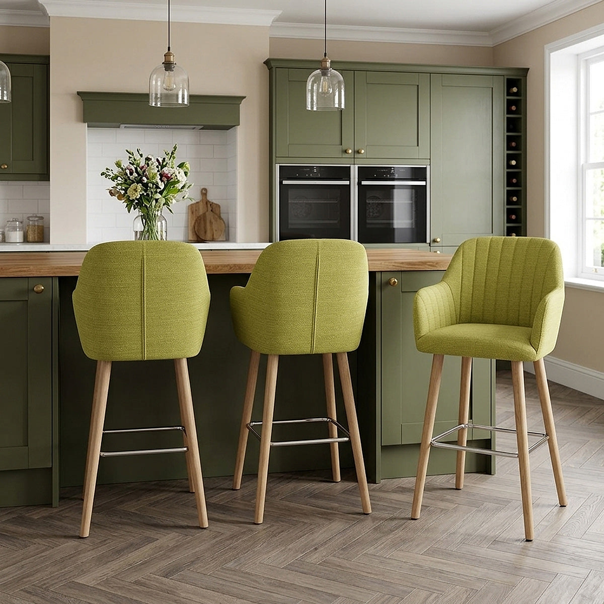 Rio Wooden Stool Green Fabric
