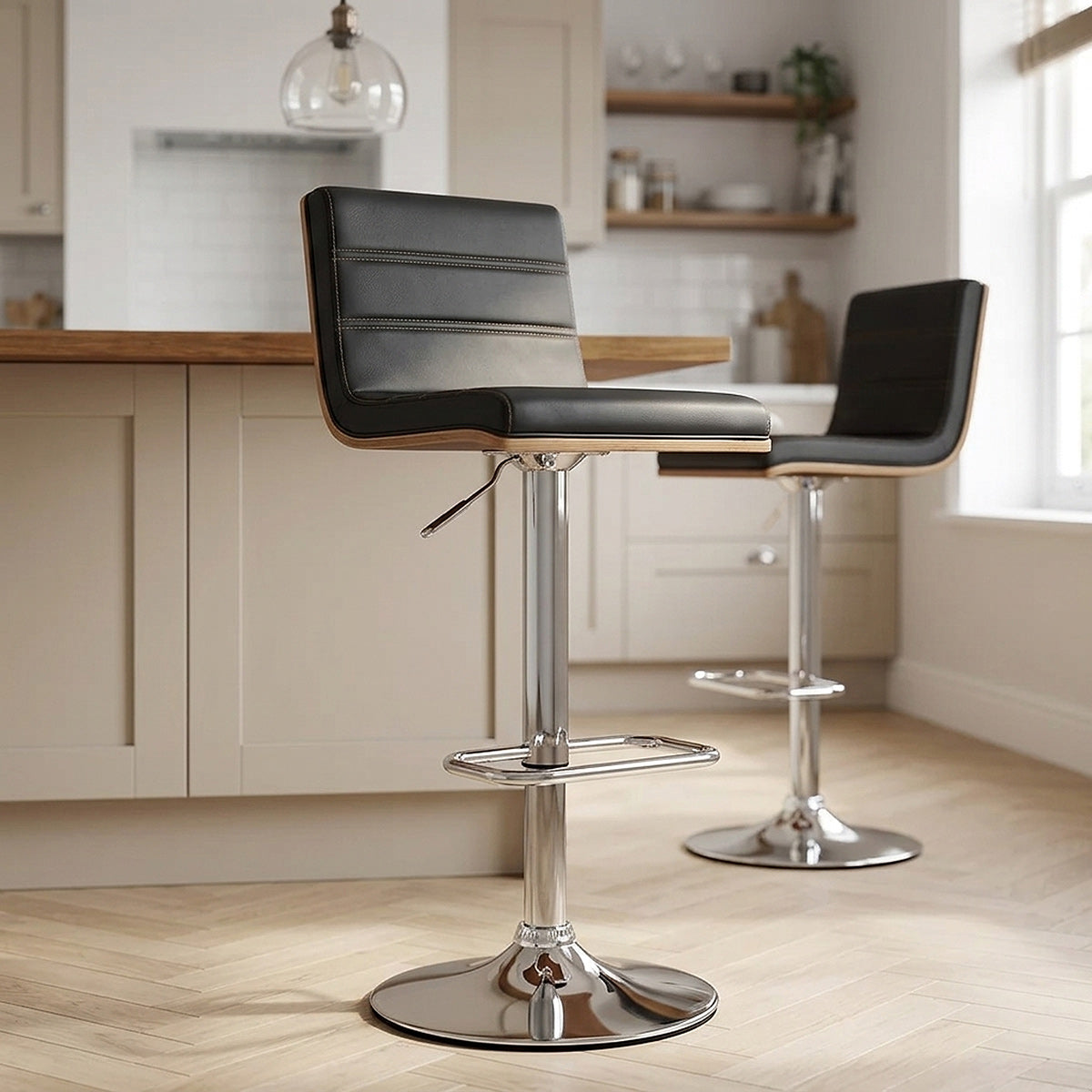 Riviera Walnut Bar Stool Black