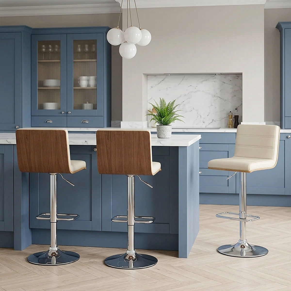 Riviera Walnut Bar Stool Cream