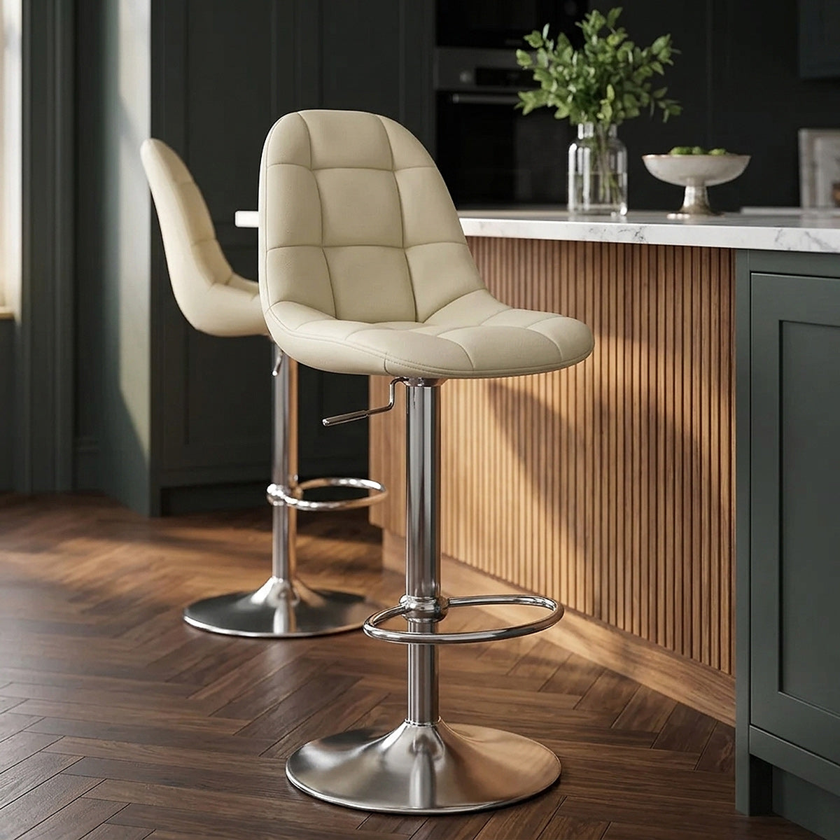 Rochelle Brushed Steel Stool Cream