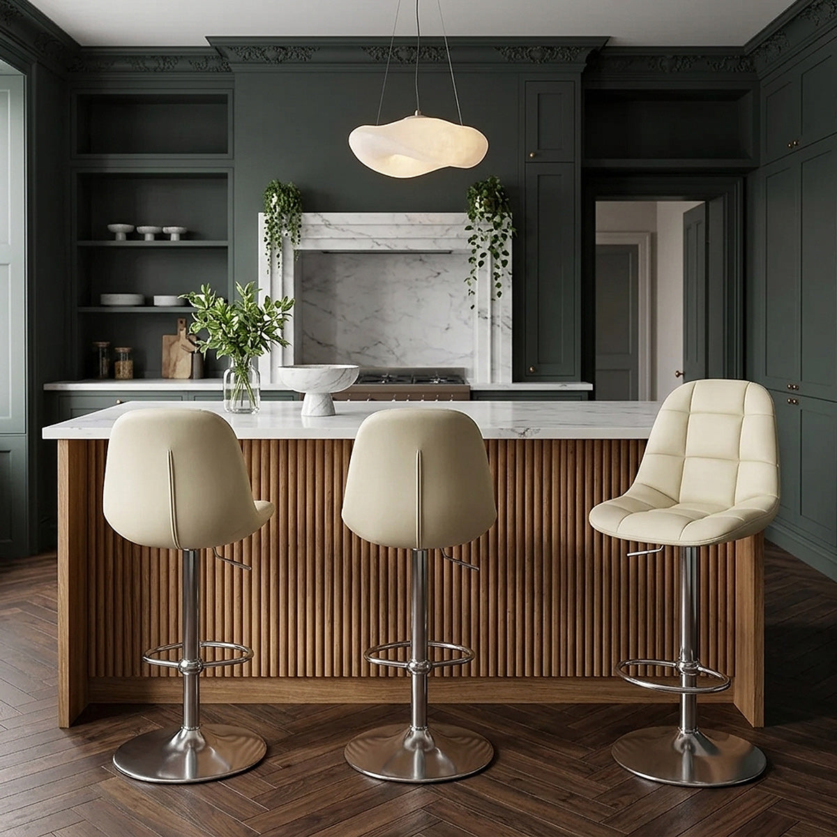Rochelle Brushed Steel Stool Cream