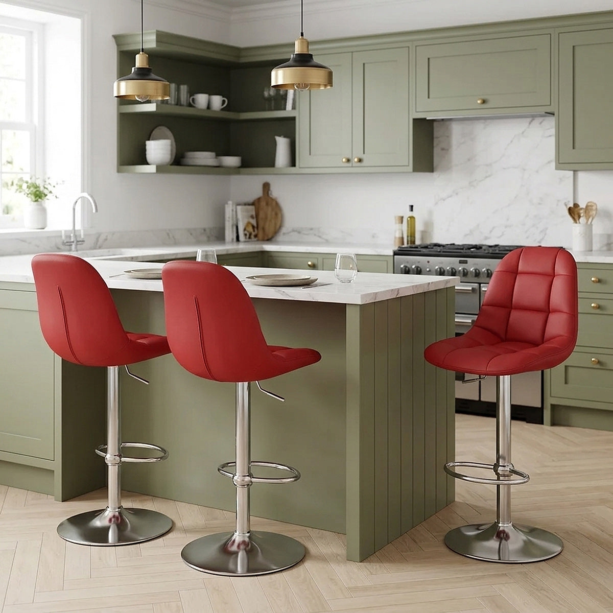 Rochelle Brushed Steel Stool Red