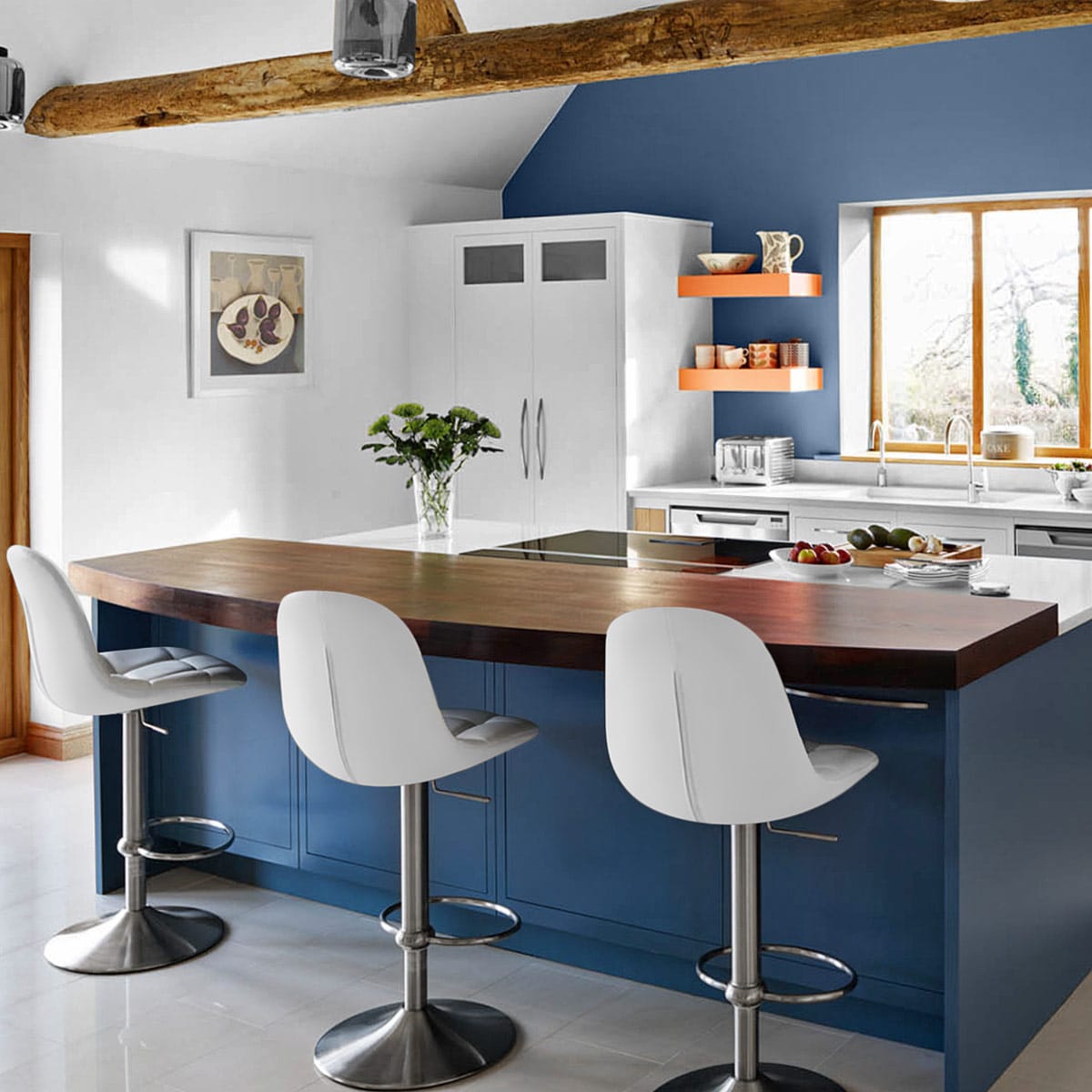 Rochelle Brushed Steel Stool White