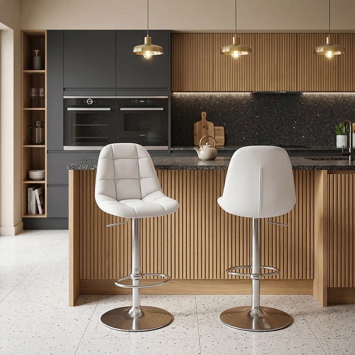 Rochelle Brushed Steel Stool White