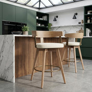 Roman Oak Bar Stool Cream Real Leather