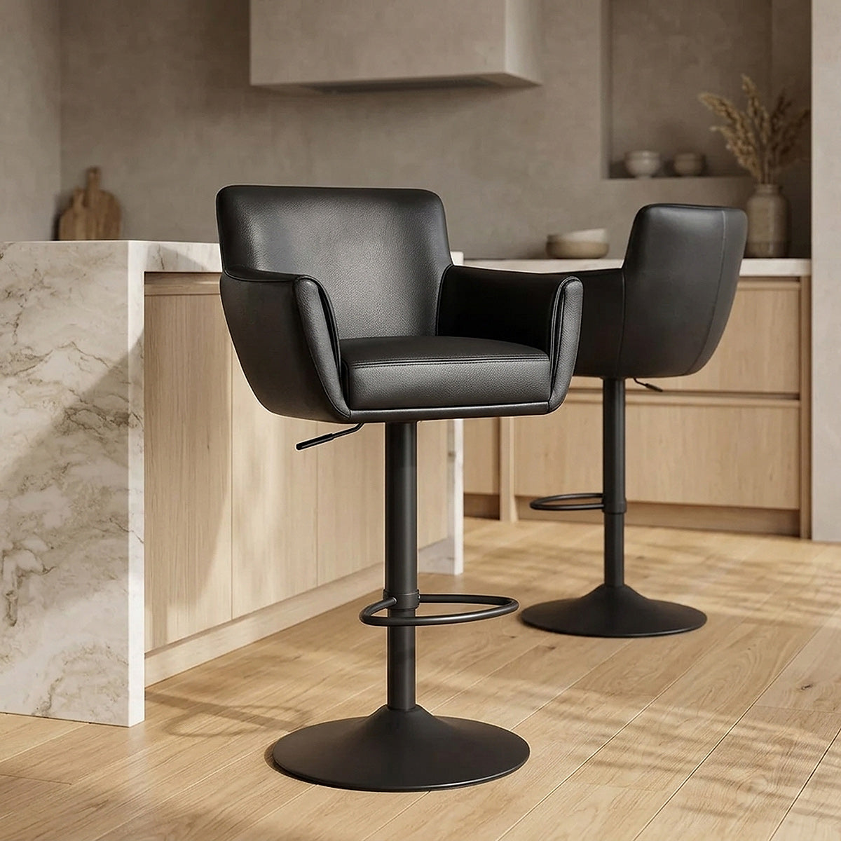 Rome Real Leather Gas Lift Stool Black