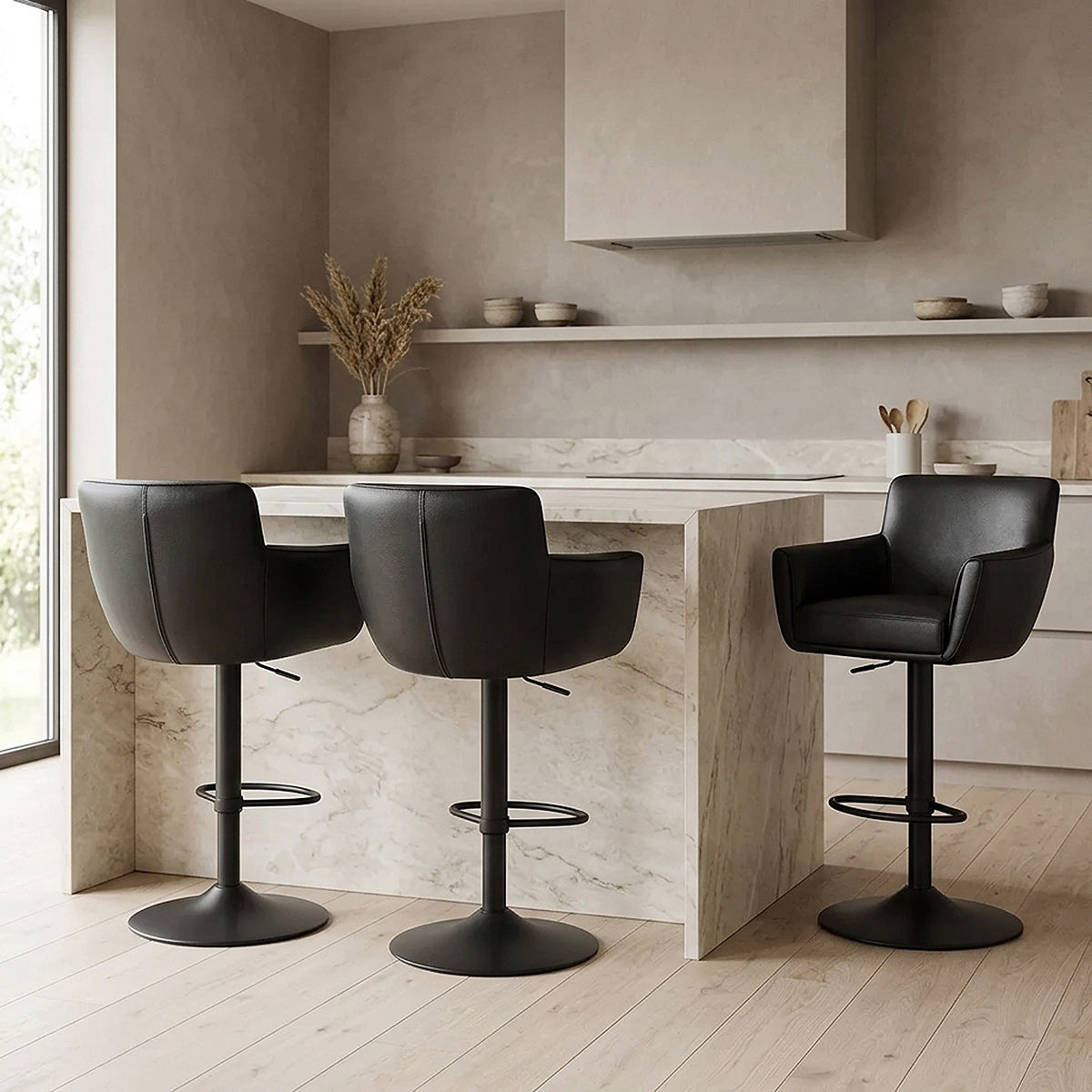 Rome Real Leather Gas Lift Stool Black