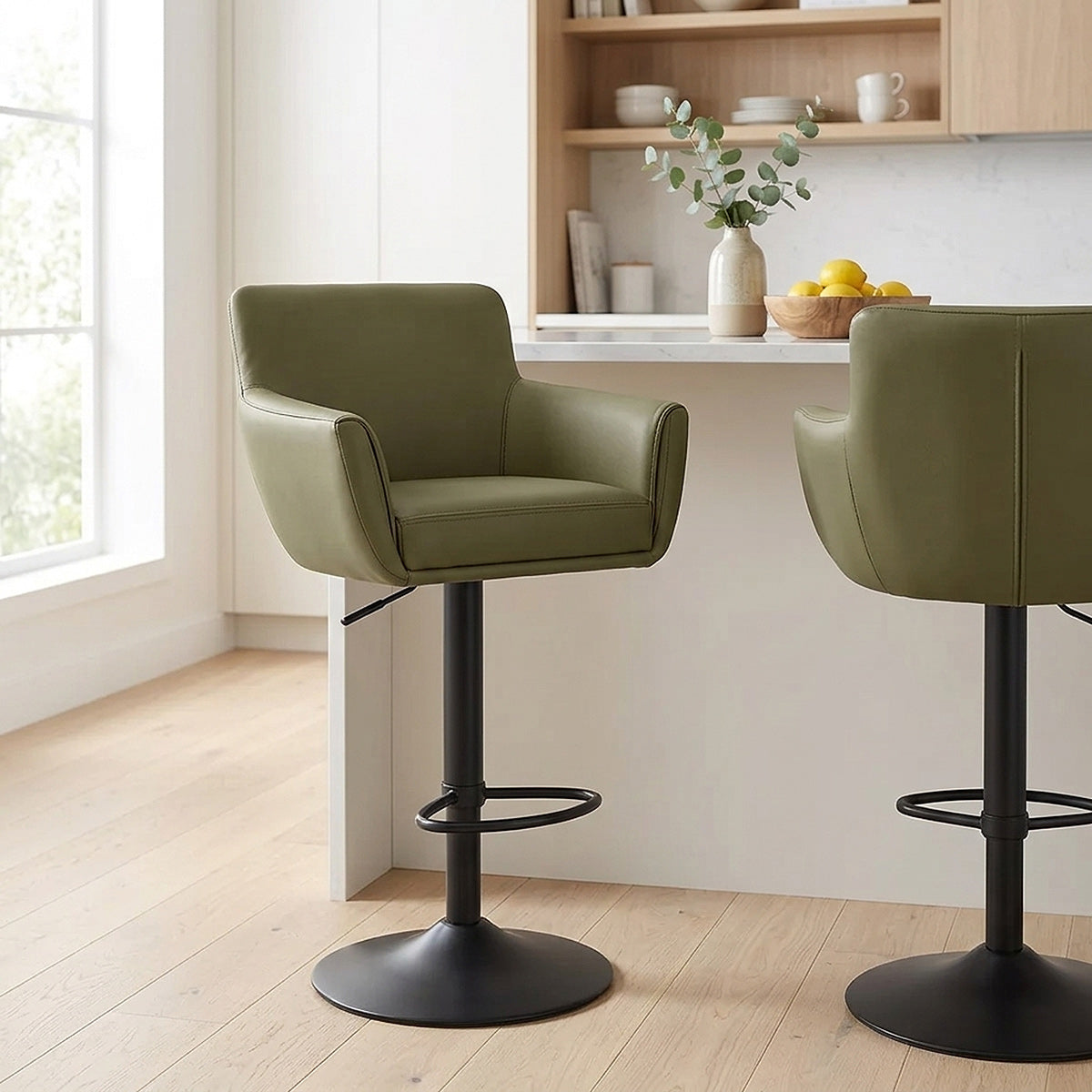 Rome Real Leather Gas Lift Stool Green