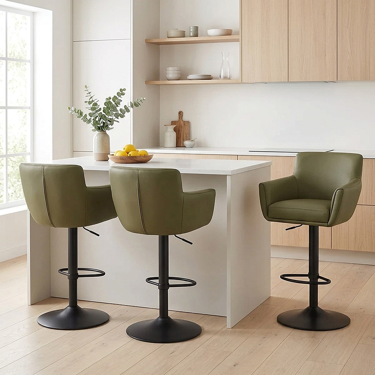 Rome Real Leather Gas Lift Stool Green