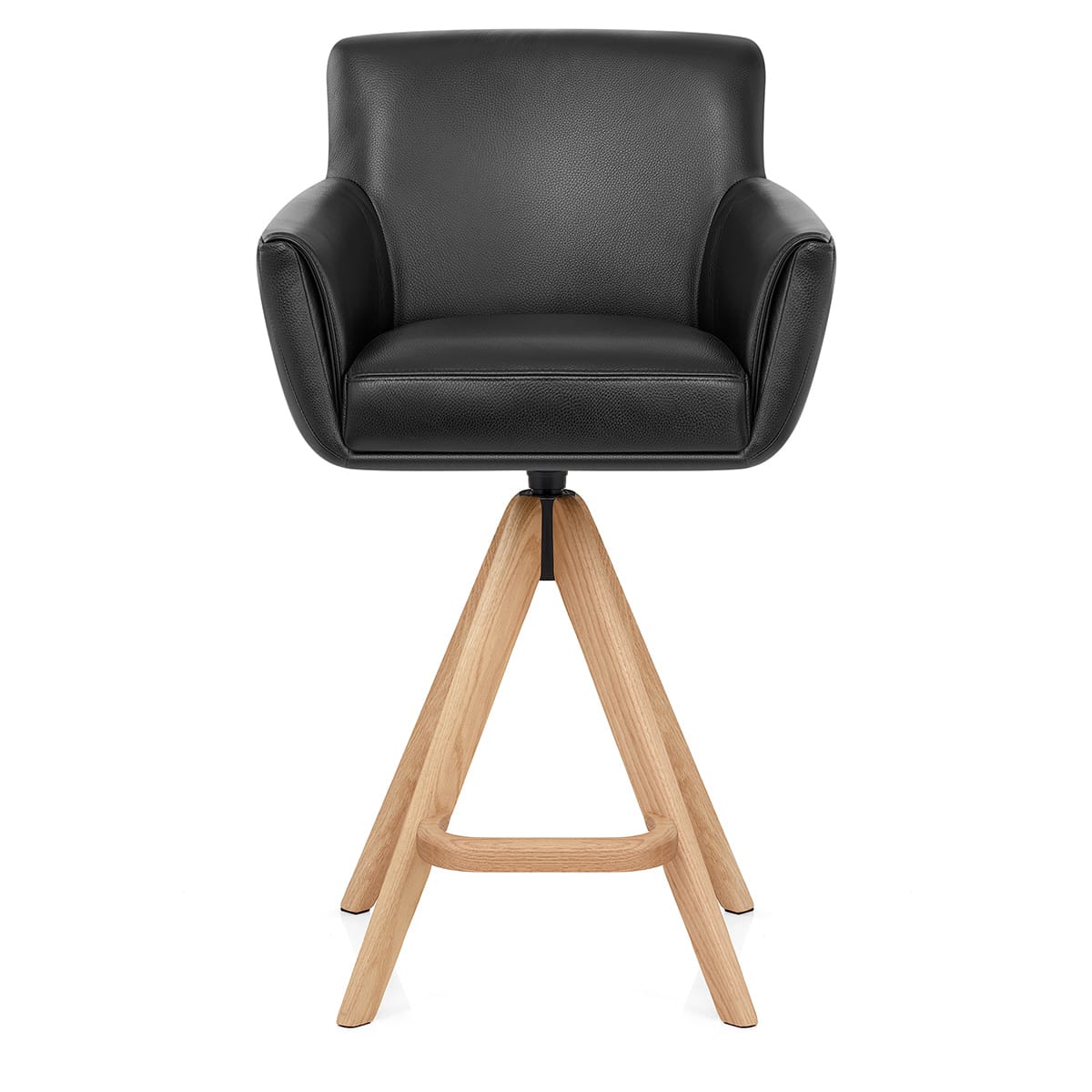 Rome Real Leather Wooden Stool Black
