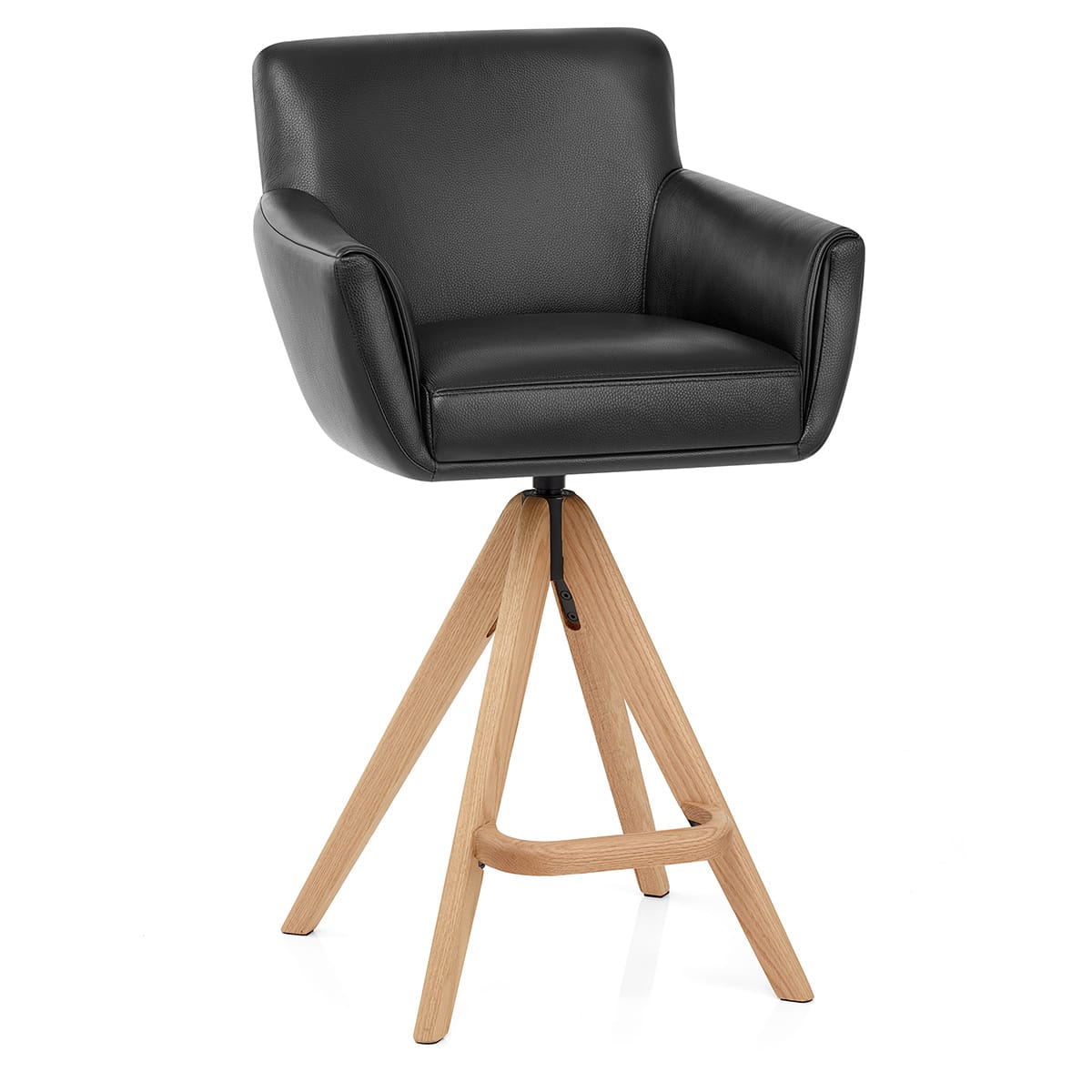 Rome Real Leather Wooden Stool Black