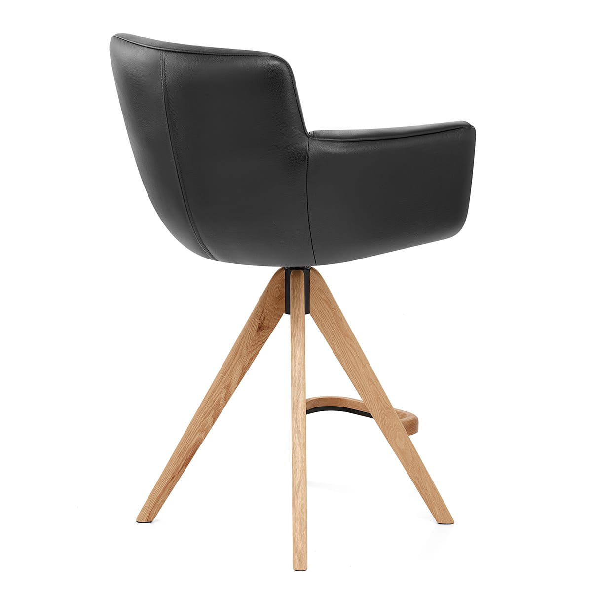 Rome Real Leather Wooden Stool Black