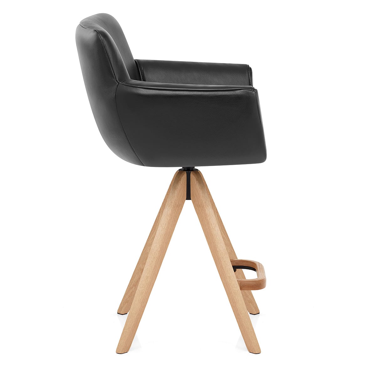 Rome Real Leather Wooden Stool Black