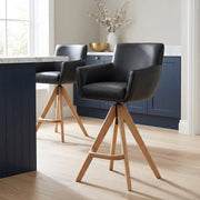 Rome Real Leather Wooden Stool Black