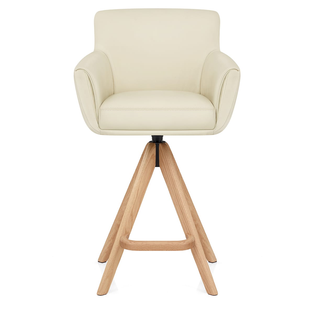 Rome Real Leather Wooden Stool Cream