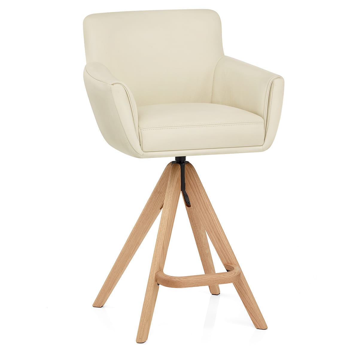 Rome Real Leather Wooden Stool Cream