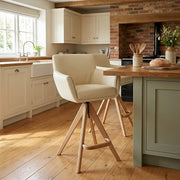 Rome Real Leather Wooden Stool Cream