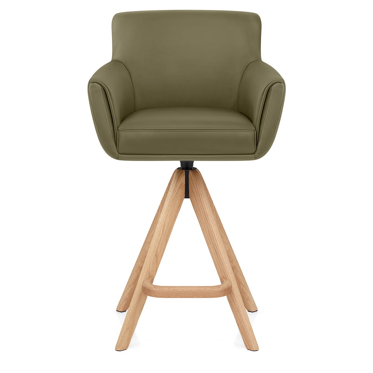 Rome Real Leather Wooden Stool Green
