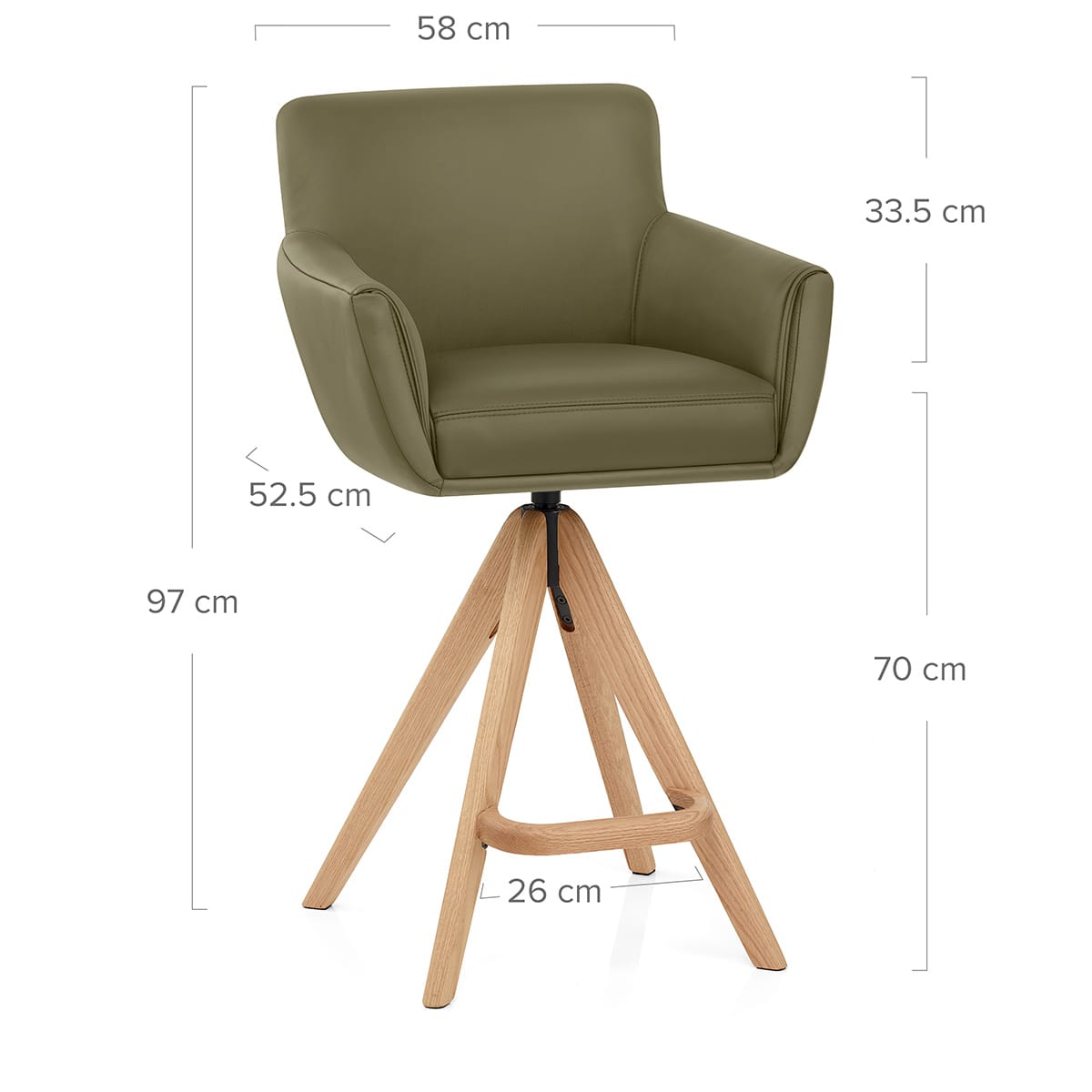 Rome Real Leather Wooden Stool Green