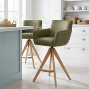 Rome Real Leather Wooden Stool Green