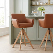 Rome Real Leather Wooden Stool Tan