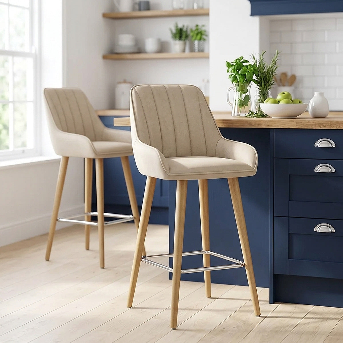 Rosa Oak Bar Stool Beige