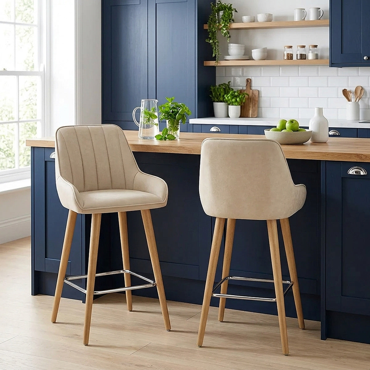 Rosa Oak Bar Stool Beige