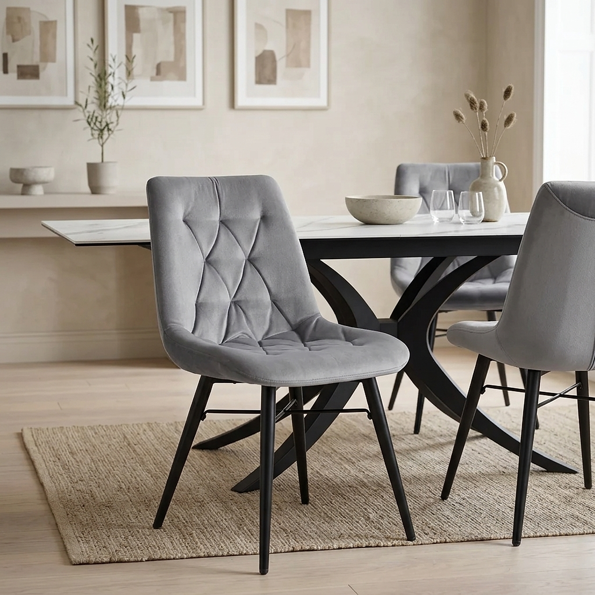 Roxy Dining Chair Grey Velvet