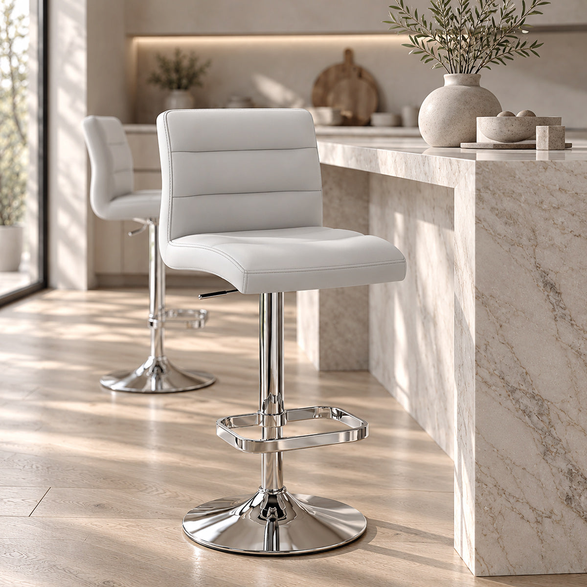 Rush Real Leather Chrome Stool Grey
