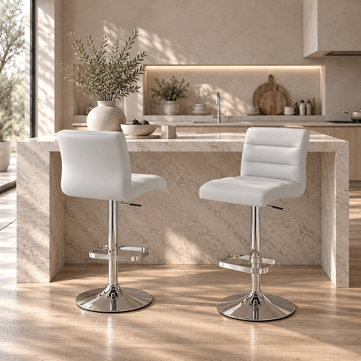 Rush Real Leather Chrome Stool Grey